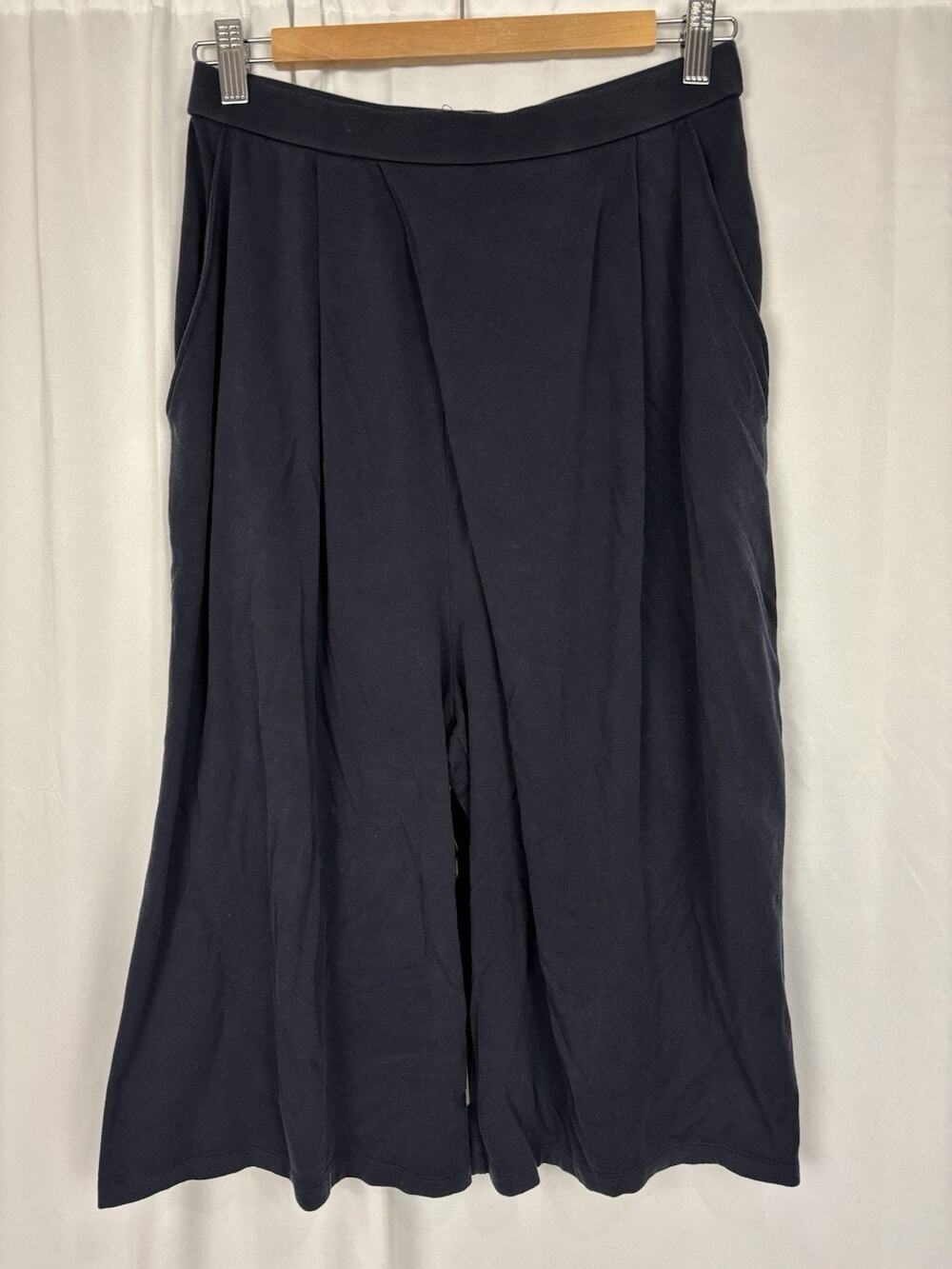 EILEEN FISHER Pants XS Stretch Tencel Jersey Palazzo Wide Leg Cropped Black USA